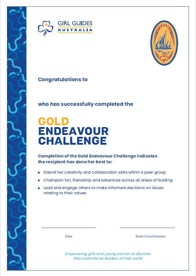 Gold Endeavour Certificate